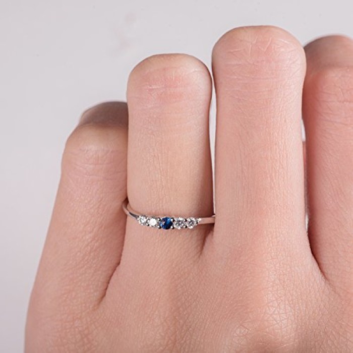 Sapphire Engagement Ring,Diamond Engagement Ring,18 kt White Gold Ring,Gold Engagement Ring